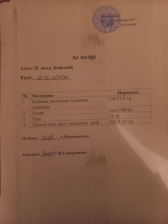 Күнделікті ас мәзірі