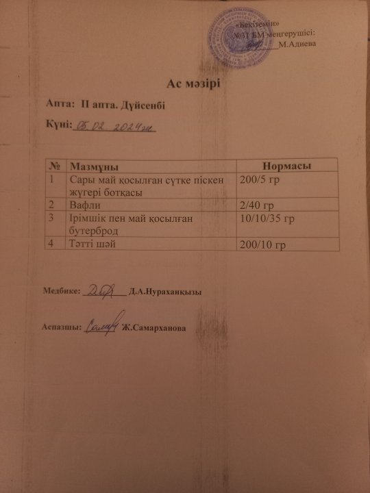 Күнделікті ас мәзірі