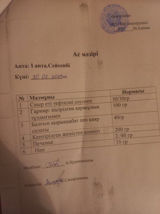 Күнделікті ас мәзірі