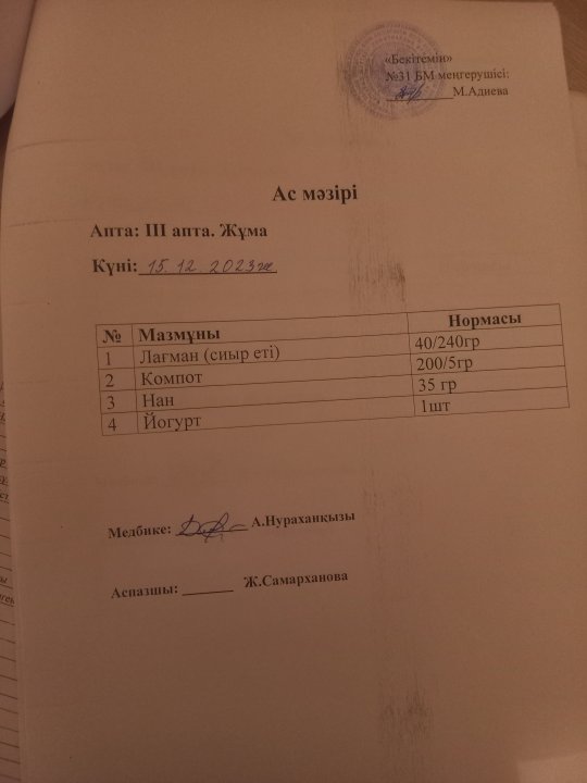 Күнделікті ас мәзірі