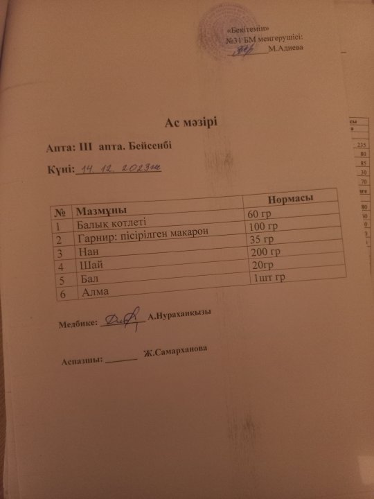 Күнделікті ас мәзірі
