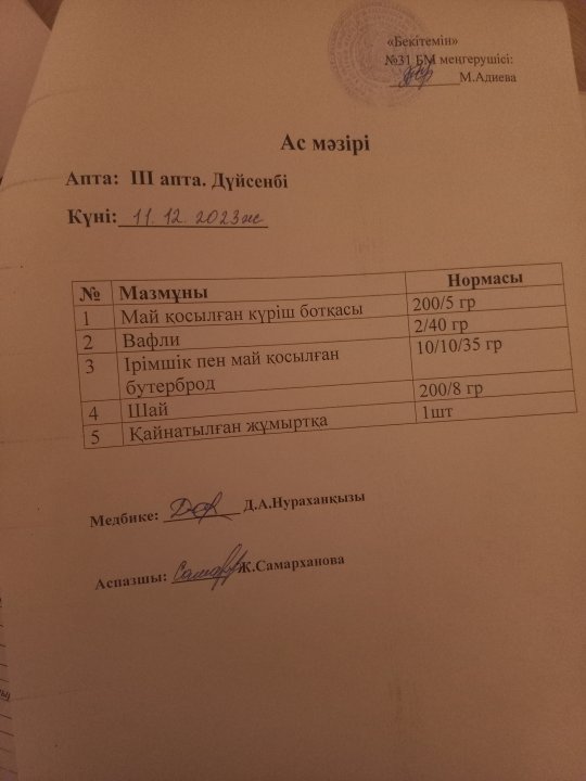 Күнделікті ас мәзірі