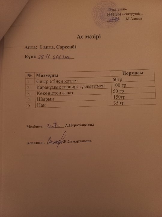 Күнделікті ас мәзірі