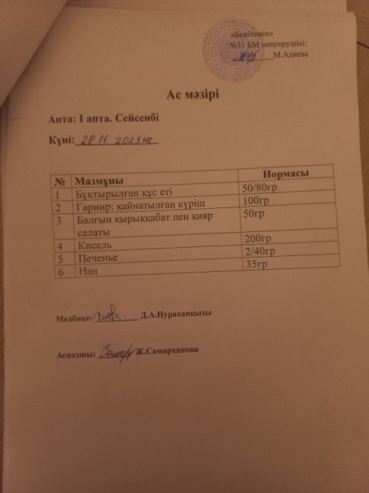 Күнделікті ас мәзірі