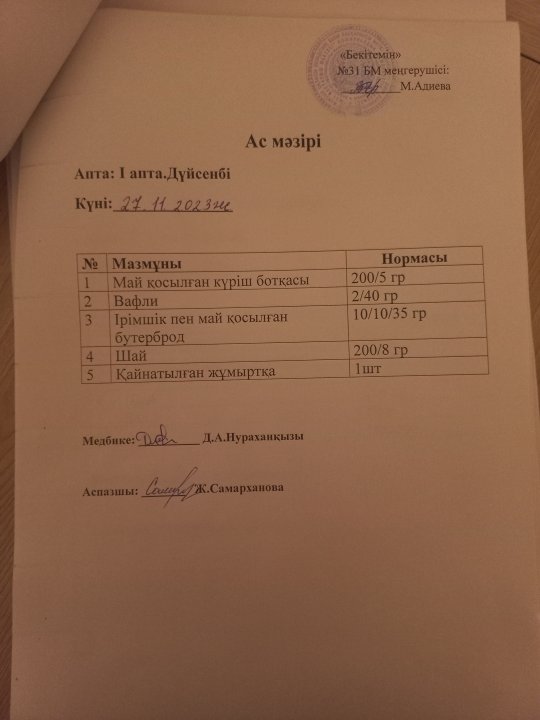 Күнделікті ас мәзірі