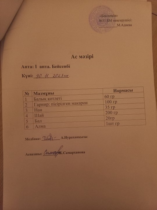 Күнделікті ас мәзірі