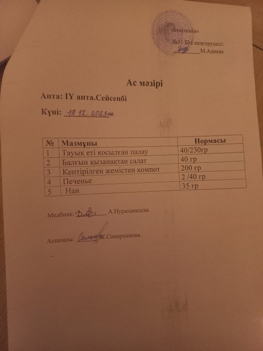 Күнделікті ас мәзірі