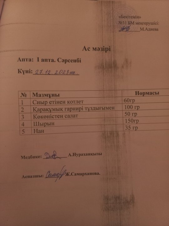 Күнделікті ас мәзірі