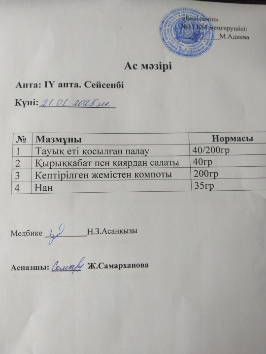 Ас мәзірі.
